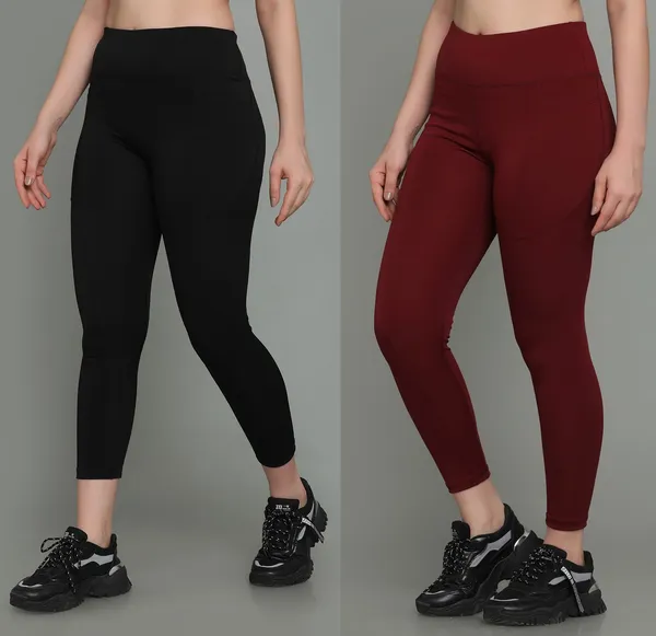 Pack_of_2_Maroon_&_Black_Polyester_Solid_Western_Sportswear_Tights_For_Women