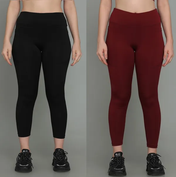 Pack_of_2_Maroon_&_Black_Polyester_Solid_Western_Sportswear_Tights_For_Women