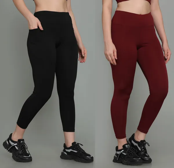 Pack_of_2_Maroon_&_Black_Polyester_Solid_Western_Sportswear_Tights_For_Women