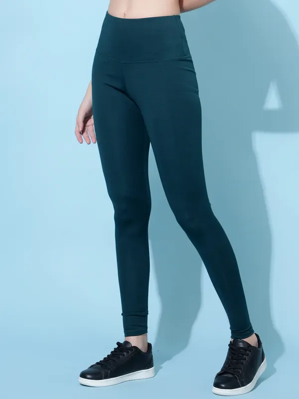 Dark_Green_Polyester_Blend_Solid_Western_Sportswear_Tights_For_Women