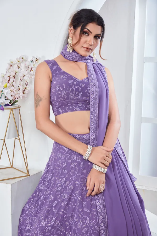Light_Purple_color_Sequence_Thread_work_Designer_Lehenga_Choli.