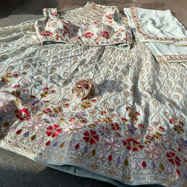 Light_pista_color_Sequence_Embroidery_work_Designer_Lehenga_Choli.
