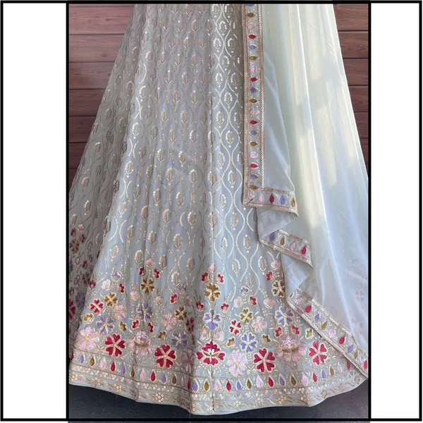 Light_pista_color_Sequence_Embroidery_work_Designer_Lehenga_Choli.