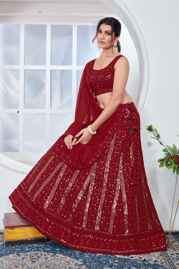 Red_color_Embroidery_&_Sequence_work_Designer_Lehenga_Choli.