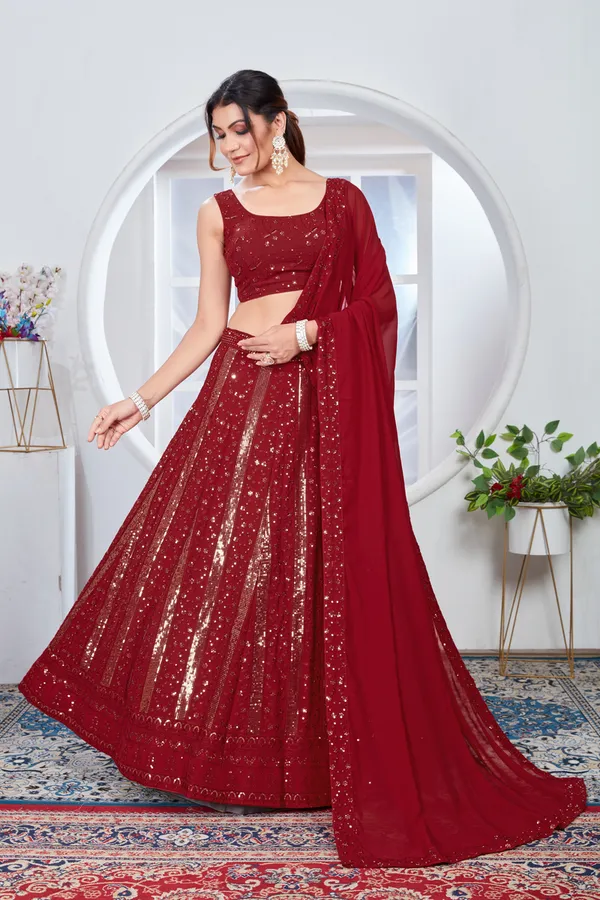 Red_color_Embroidery_&_Sequence_work_Designer_Lehenga_Choli.