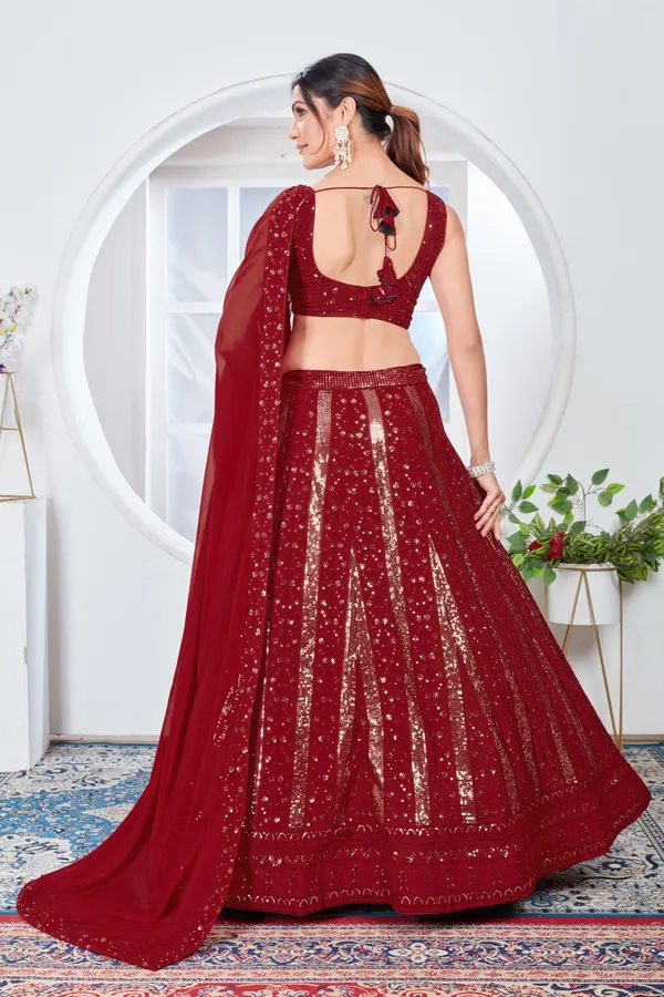 Red_color_Embroidery_&_Sequence_work_Designer_Lehenga_Choli.
