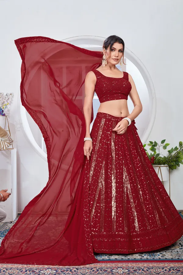 Red_color_Embroidery_&_Sequence_work_Designer_Lehenga_Choli.