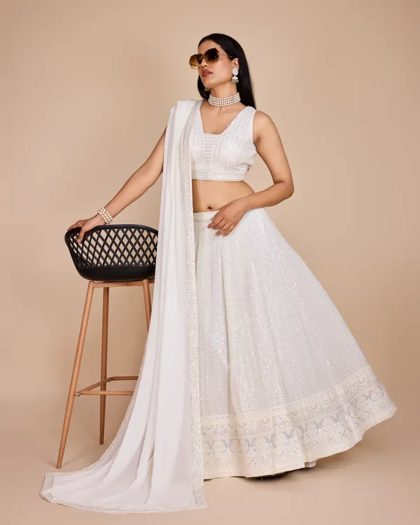 White_Color_Embroidery_&_Sequence_work_Designer_Lehenga_choli.