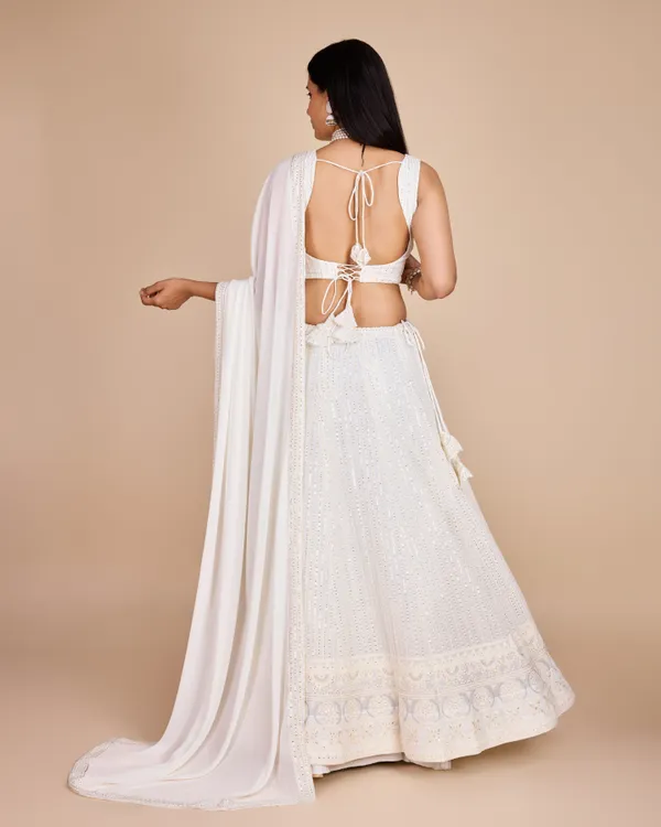 White_Color_Embroidery_&_Sequence_work_Designer_Lehenga_choli.