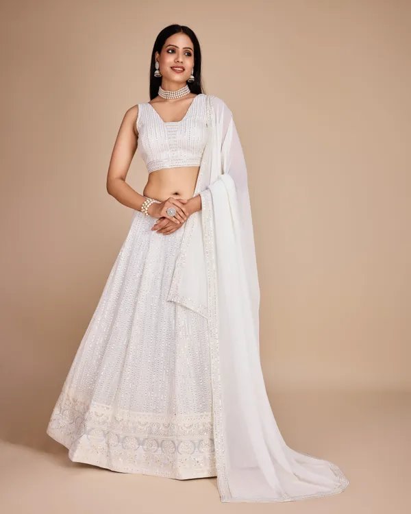White_Color_Embroidery_&_Sequence_work_Designer_Lehenga_choli.