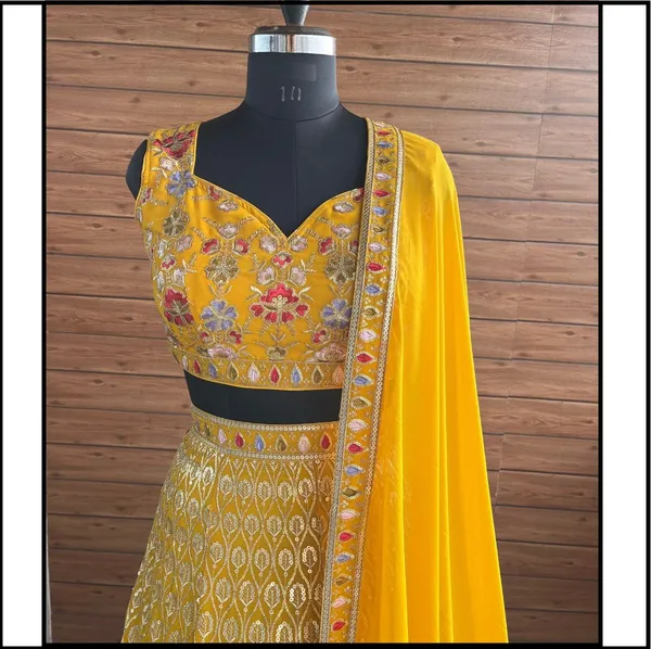 Yellow_color_Sequence_Embroidery_work_Designer_Lehenga_Choli.