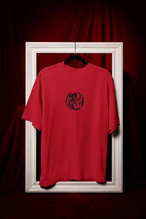 Karate_Dragon_Oversized_Fit_Red_Tshirt_With_240_GSM_Premium_Biowashed_Cotton_Loopknit_Fabric