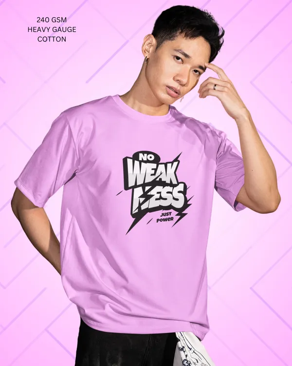 Mens_No_Weakness_Oversized_Fit_Lilac_Tshirt_Made_With_Premium_Biowashed_240_GSM_Loopknit_Cotton_Fabric