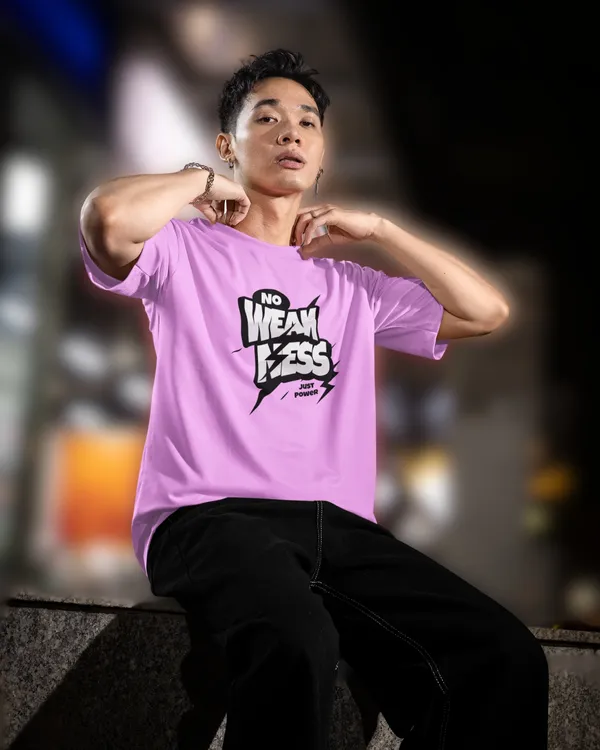 Mens_No_Weakness_Oversized_Fit_Lilac_Tshirt_Made_With_Premium_Biowashed_240_GSM_Loopknit_Cotton_Fabric