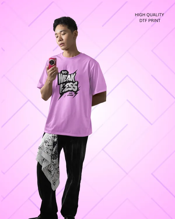 Mens_No_Weakness_Oversized_Fit_Lilac_Tshirt_Made_With_Premium_Biowashed_240_GSM_Loopknit_Cotton_Fabric