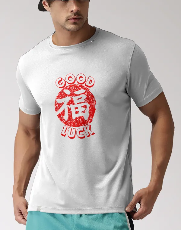 White_Good_Luck_Classic_Fit_Tshirt_For_Men_With_200_GSM_Biowashed_Cotton_Single_Jersey_Fabric
