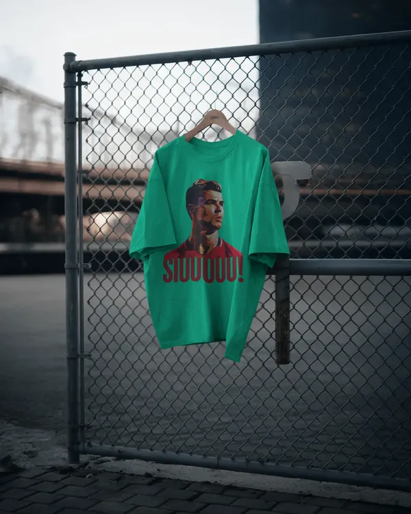 Siuuu_Cristiano_Ronaldo_Tribute_Oversized_Fit_Mint_Green_Tshirt_With_240_GSM_Premium_Biowashed_Cotton_Loopknit_Fabric