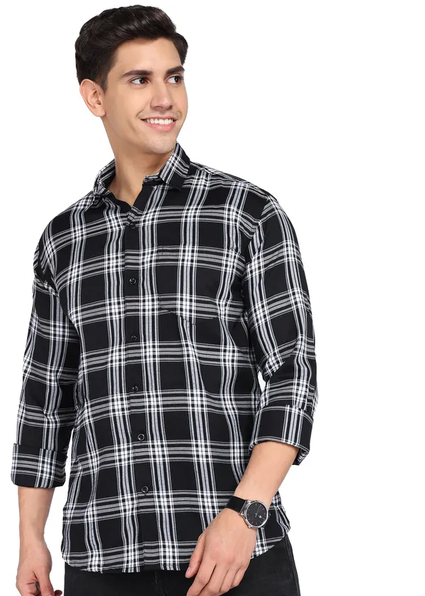 Black_Checkered_Casual_Cotton_Blend_Shirt_For_Men
