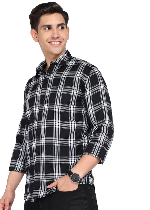 Black_Checkered_Casual_Cotton_Blend_Shirt_For_Men