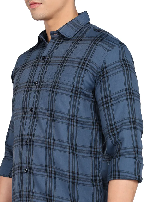 Metallic_Blue_Checkered_Casual_Cotton_Blend_Shirt_For_Men