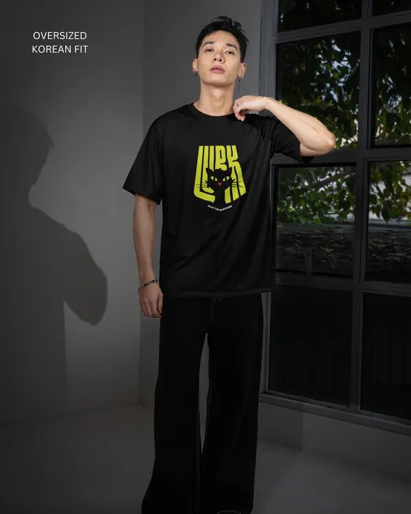 Mens_Lurking_Cat_Oversized_Korean_Fit_Black_Tshirt_Made_With_Premium_Biowashed_240_GSM_Loopknit_Cotton_Fabric