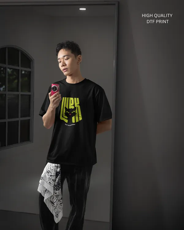 Mens_Lurking_Cat_Oversized_Korean_Fit_Black_Tshirt_Made_With_Premium_Biowashed_240_GSM_Loopknit_Cotton_Fabric