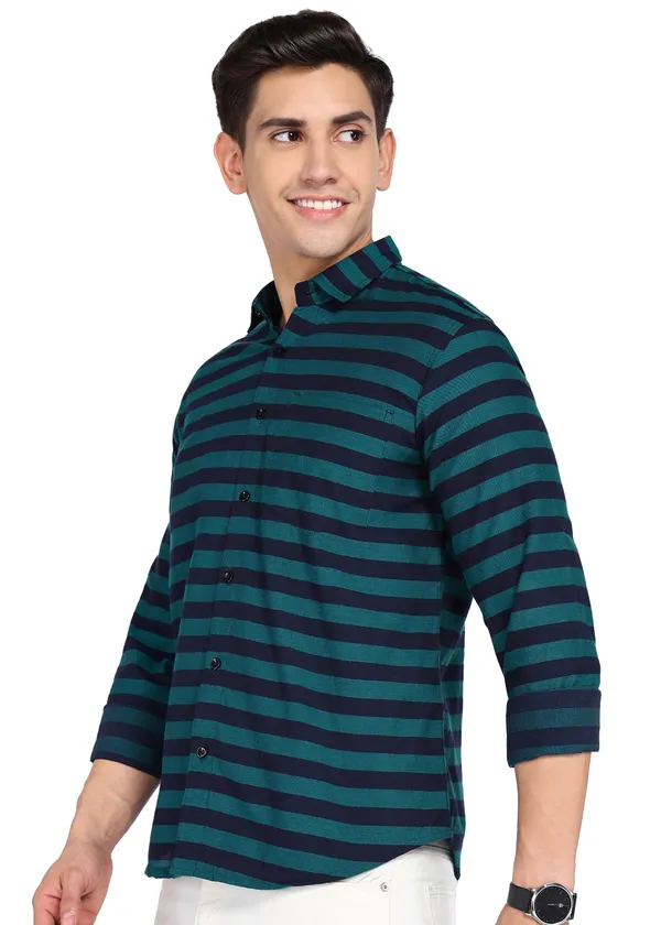 Teal_Striped_Casual_Cotton_Blend_Shirt_For_Men