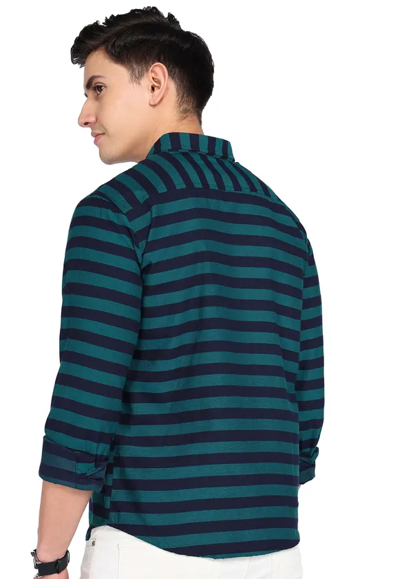 Teal_Striped_Casual_Cotton_Blend_Shirt_For_Men