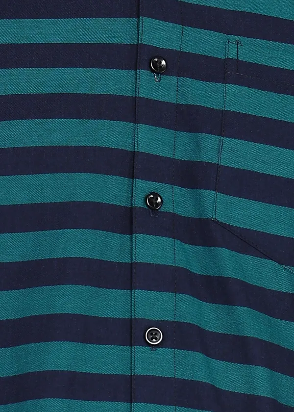 Teal_Striped_Casual_Cotton_Blend_Shirt_For_Men