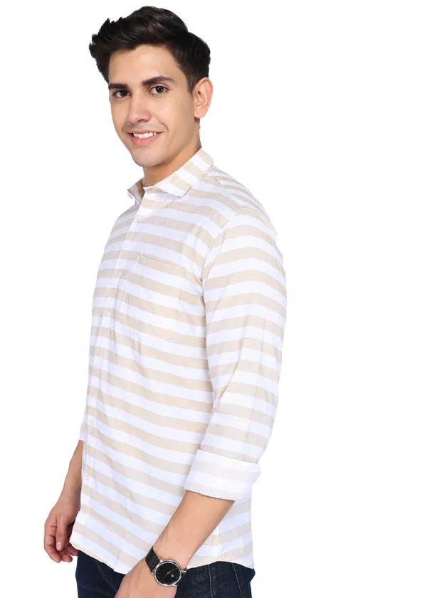 Beige_Striped_Casual_Cotton_Blend_Shirt_For_Men
