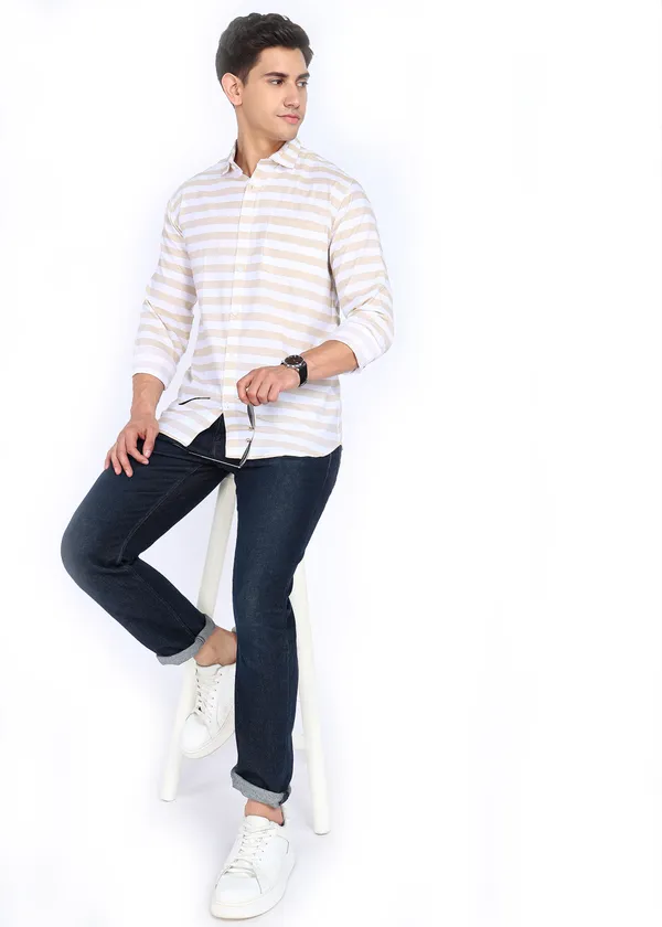 Beige_Striped_Casual_Cotton_Blend_Shirt_For_Men