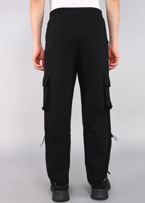 Black_Tapered_Fit_Knitted_Cargos_For_Men_With_Biowashed_Loopknit_Cotton_Fabric