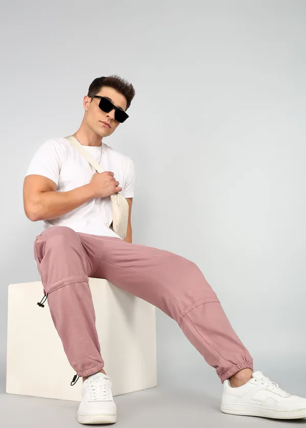 Peach_Tapered_Fit_Knitted_Cargos_For_Men_With_Biowashed_Loopknit_Cotton_Fabric