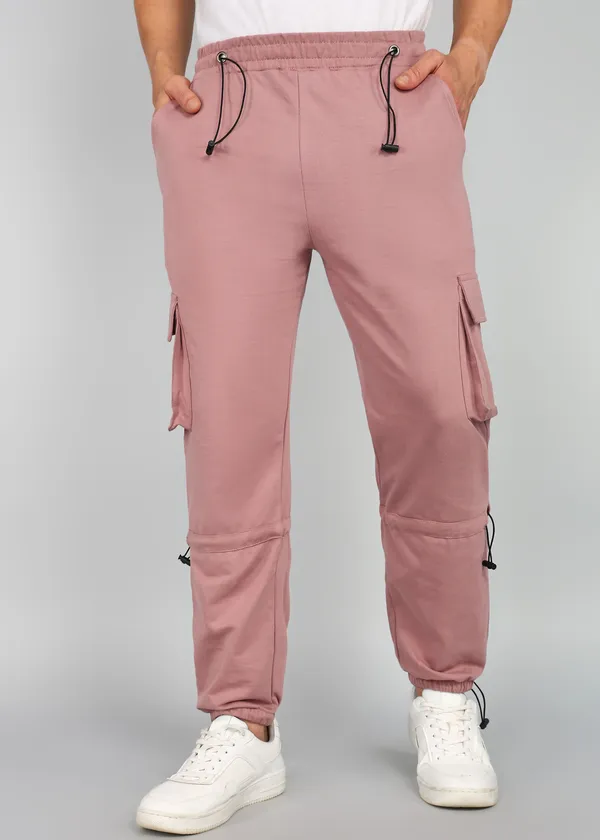 Peach_Tapered_Fit_Knitted_Cargos_For_Men_With_Biowashed_Loopknit_Cotton_Fabric