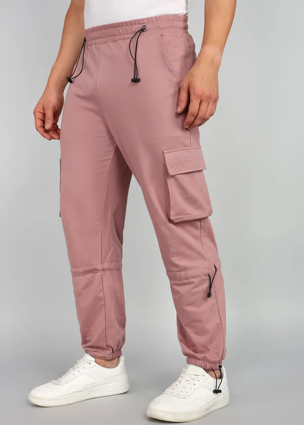 Peach_Tapered_Fit_Knitted_Cargos_For_Men_With_Biowashed_Loopknit_Cotton_Fabric