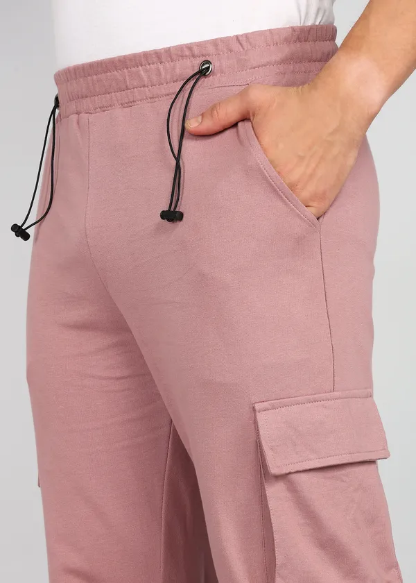 Peach_Tapered_Fit_Knitted_Cargos_For_Men_With_Biowashed_Loopknit_Cotton_Fabric