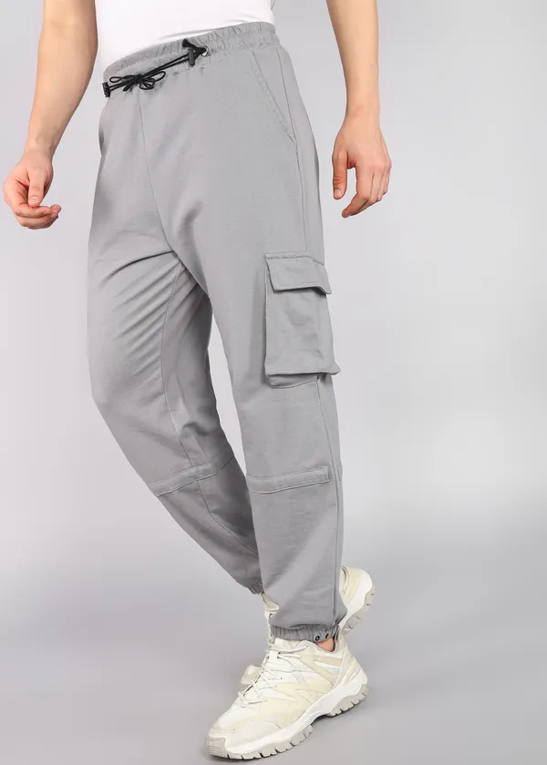 Grey_Tapered_Fit_Knitted_Cargos_For_Men_With_Biowashed_Loopknit_Cotton_Fabric