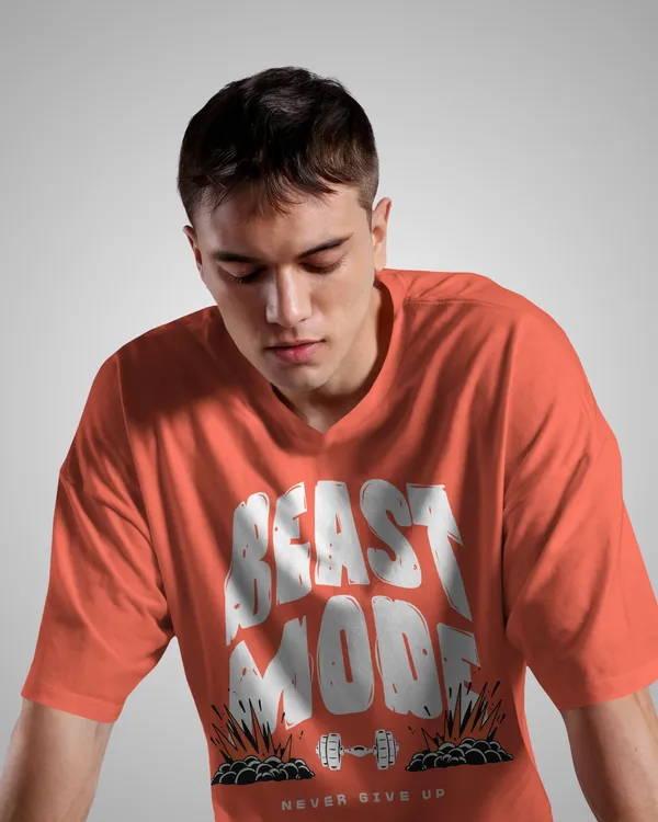 Mens_Beast_Mode_Oversized_Fit_Orange_Tshirt_Made_With_Premium_Biowashed_240_GSM_Loopknit_Cotton_Fabric