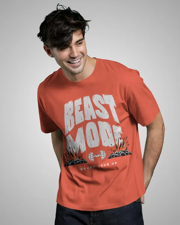 Mens_Beast_Mode_Oversized_Fit_Orange_Tshirt_Made_With_Premium_Biowashed_240_GSM_Loopknit_Cotton_Fabric