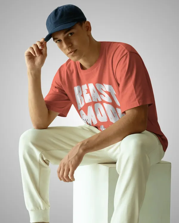 Mens_Beast_Mode_Oversized_Fit_Orange_Tshirt_Made_With_Premium_Biowashed_240_GSM_Loopknit_Cotton_Fabric