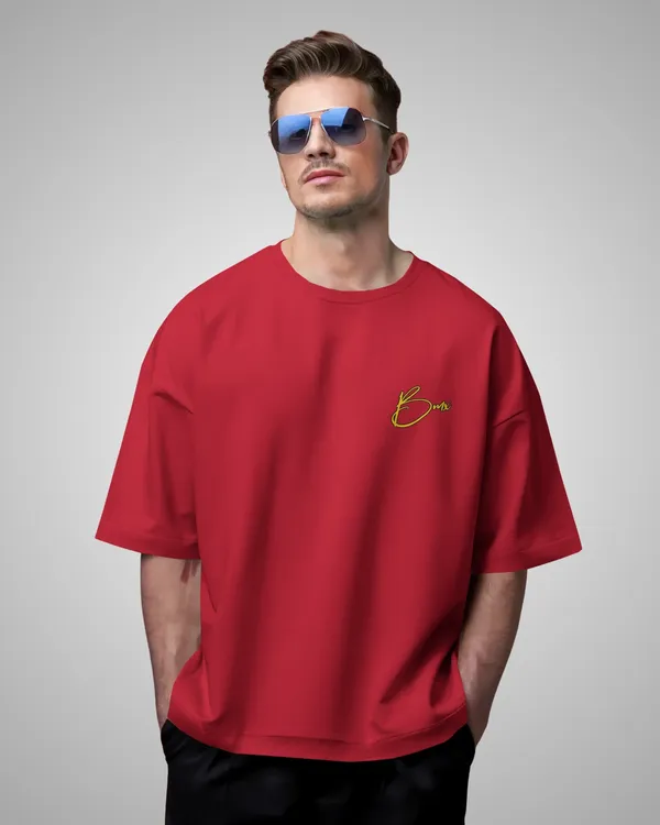 Mens_BMX_Boy_Oversized_Fit_Red_Tshirt_Made_With_Premium_Biowashed_240_GSM_Loopknit_Cotton_Fabric