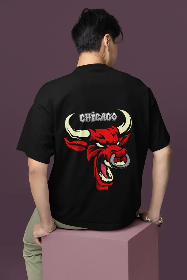 Chicago_Oversized_Fit_Black_Tshirt_With_240_GSM_Premium_Biowashed_Cotton_Loopknit_Fabric