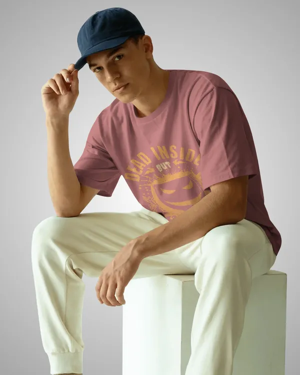 Mens_Caffeinated_Oversized_Fit_Plum_Tshirt_Made_With_Premium_Biowashed_240_GSM_Loopknit_Cotton_Fabric