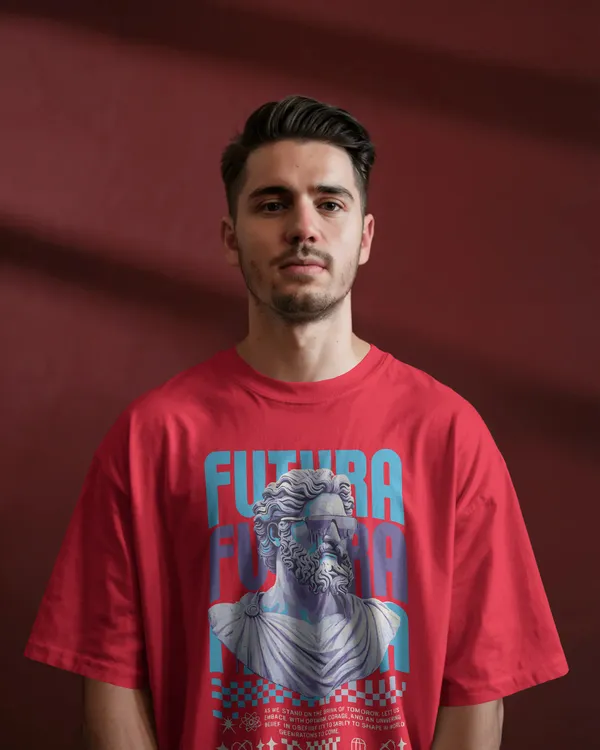 Futura_Oversized_Fit_Red_Tshirt_With_240_GSM_Premium_Biowashed_Cotton_Loopknit_Fabric