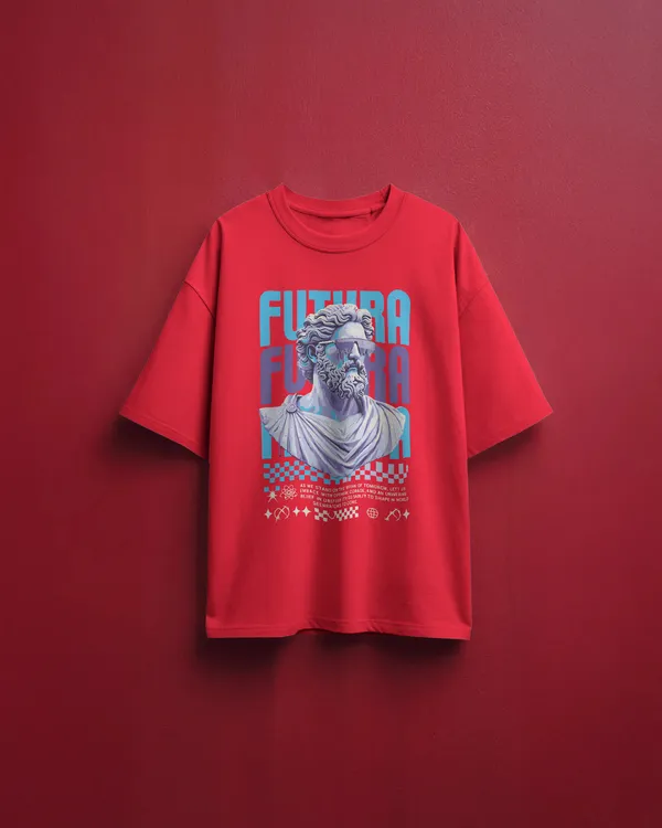 Futura_Oversized_Fit_Red_Tshirt_With_240_GSM_Premium_Biowashed_Cotton_Loopknit_Fabric