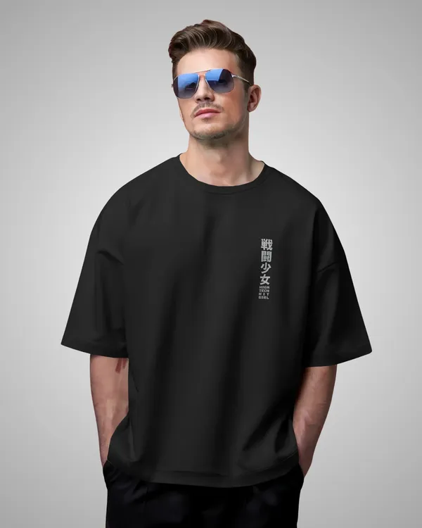 Mens_Hit_Girl_Oversized_Fit_Black_Tshirt_Made_With_Premium_Biowashed_240_GSM_Loopknit_Cotton_Fabric