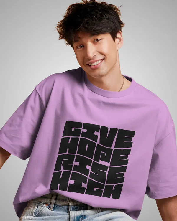 Mens_Give_Hope_Oversized_Fit_Lilac_Tshirt_Made_With_Premium_Biowashed_240_GSM_Loopknit_Cotton_Fabric