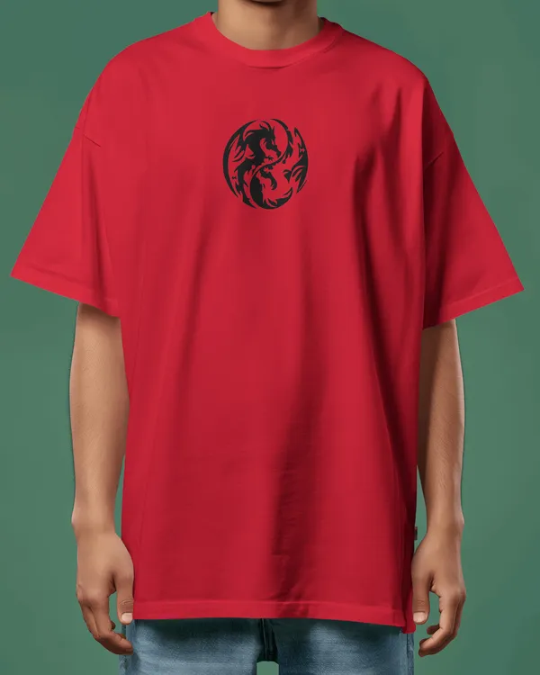 Karate_Dragon_Oversized_Fit_Red_Tshirt_With_240_GSM_Premium_Biowashed_Cotton_Loopknit_Fabric
