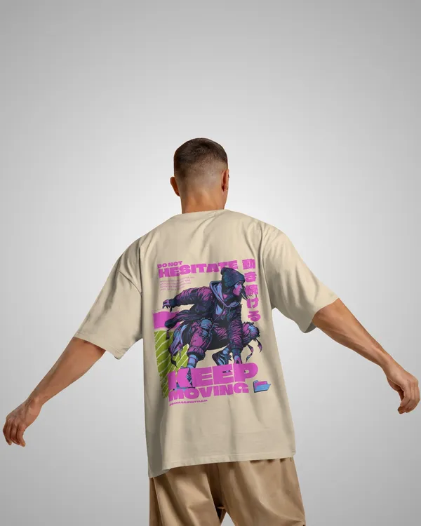 Mens_Keep_Moving_Oversized_Fit_Cream_Tshirt_Made_With_Premium_Biowashed_240_GSM_Loopknit_Cotton_Fabric