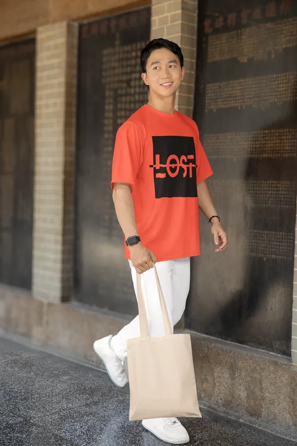 Lost_Oversized_Fit_Orange_Tshirt_With_240_GSM_Premium_Biowashed_Cotton_Loopknit_Fabric